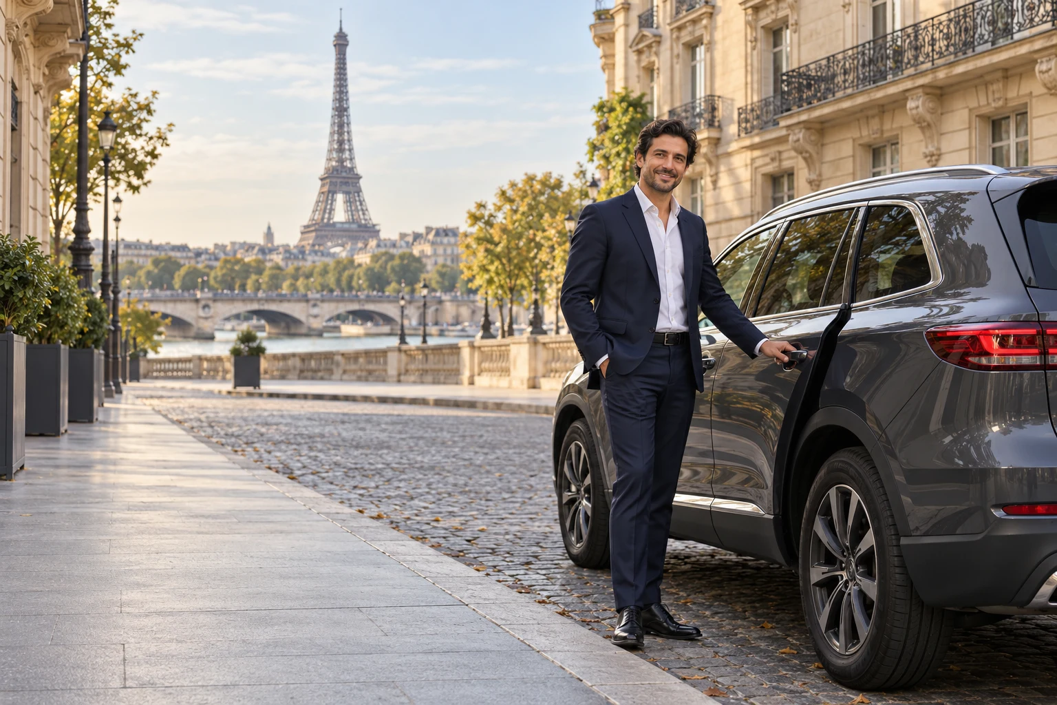 Chauffeur und Fahrzeug in Paris — KI-generierte Illustration